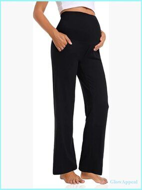 Maternity Wide Leg Palazzo Pants Cozy Lounge Work Trousers with Pockets